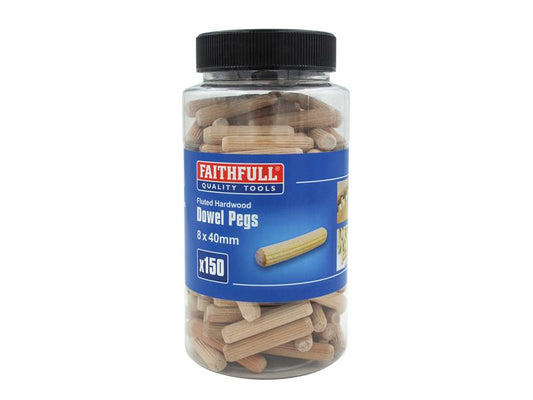 Faithfull Wood Dowels Fluted 40 x 8mm (Tub 150) FAIDOW8150T