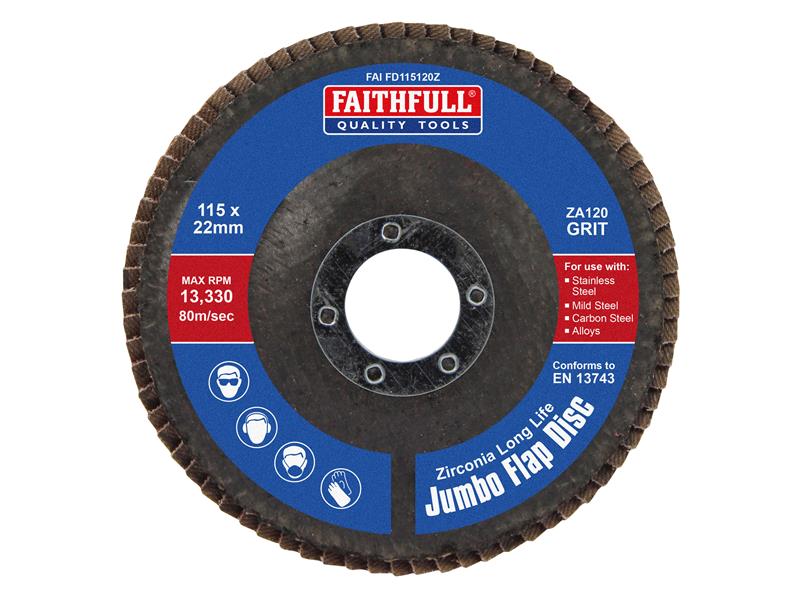 Faithfull Grinding Flap Disc Zirconia A120 Grit 115mm Jumbo FAIFD115120Z