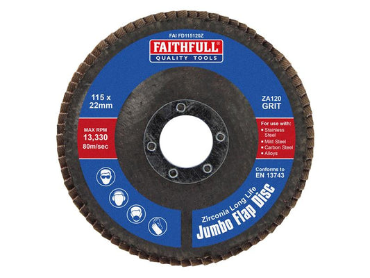 Faithfull Grinding Flap Disc Zirconia A120 Grit 115mm Jumbo FAIFD115120Z
