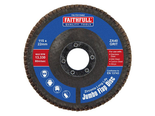Faithfull Grinding Flap Disc Zirconia A40 Grit 115mm Jumbo FAIFD11540Z