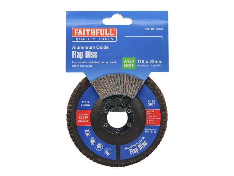 Faithfull Aluminium Oxide Flap Disc 115 x 22mm 120 Grit FAIFD115A120