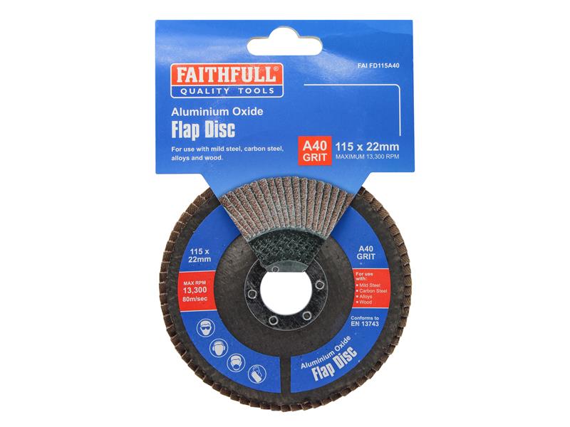 Faithfull Aluminium Oxide Flap Disc 115 x 22mm 40 Grit FAIFD115A40