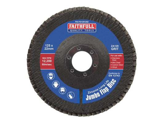 Faithfull Zirconia Abrasive Jumbo Flap Disc ZA120 125mm FAIFD125120Z