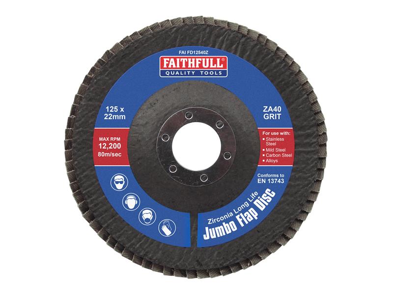 Faithfull ZA40 125mm Zirconia Abrasive Jumbo Flap Disc FAIFD12540Z