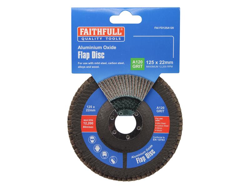Faithfull Aluminium Oxide Flap Disc 125 x 22mm 120 Grit FAIFD125A120