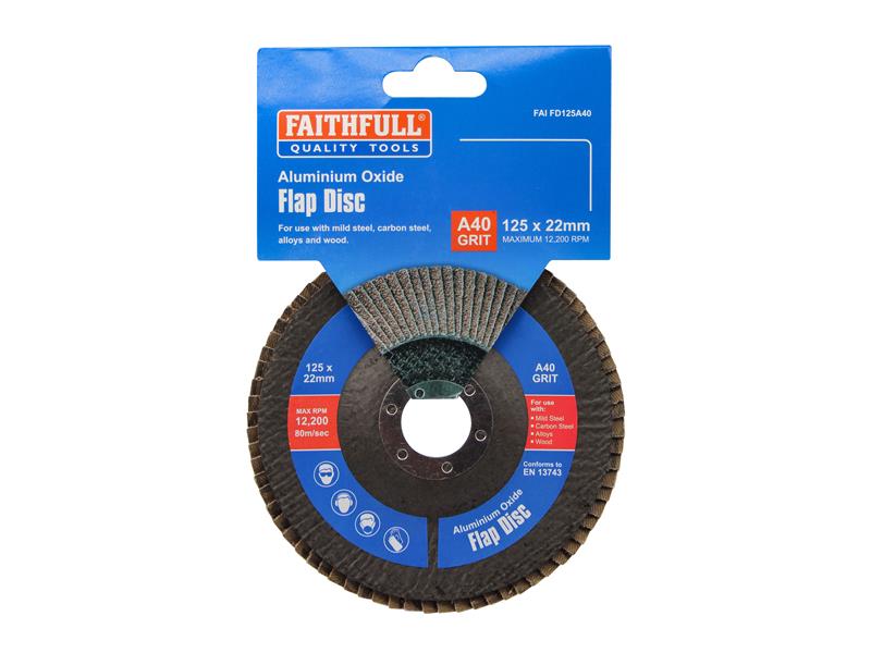 Faithfull Aluminium Oxide Flap Disc 125 x 22mm 40 Grit FAIFD125A40