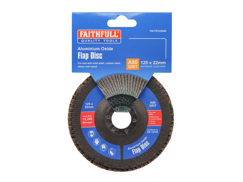 Faithfull Aluminium Oxide Flap Disc 125 x 22mm 80 Grit FAIFD125A80