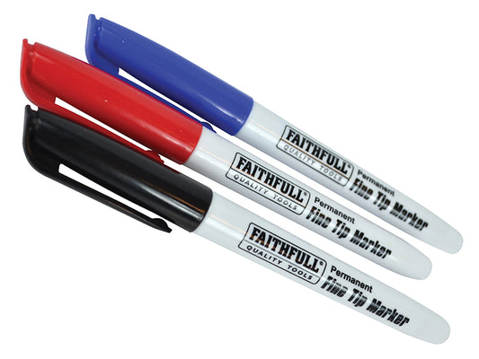Faithfull Fibre Tip Marker Pen Mixed (Pack 3) FAIFTMMIX3