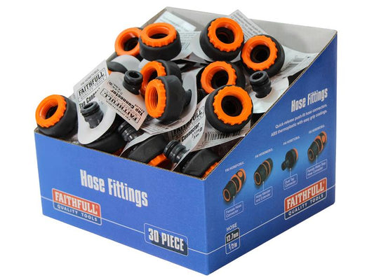 Faithfull Plastic Tap Hose Connector 1/2 & 3/4in (Box 30) FAIHOSETCBUL