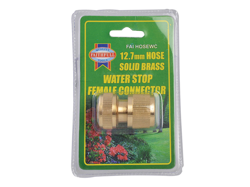 Faithfull Brass Female Water Stop Connector 12.5mm (1/2in) FAIHOSEWC