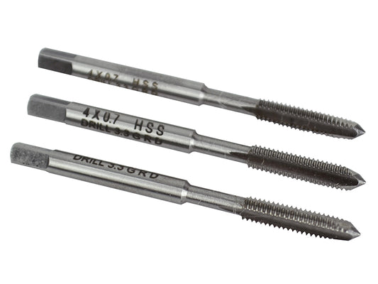 Faithfull HSS Straight Flute Tap Set M4 x 0.7, 3 Piece FAIHSSTM4