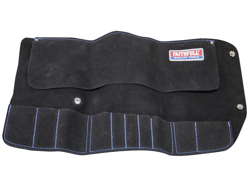 Faithfull 10 Pocket Leather Tool Roll Overall Size 480 x 270mm FAILTR10B