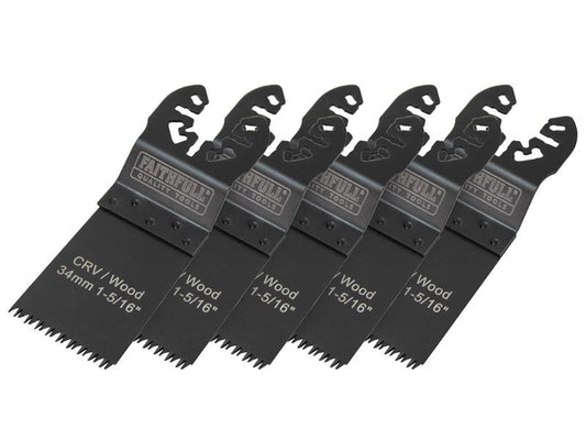Faithfull Multi-Function Tool CrV Flush Cut Wood Blade Ground Side Set 34mm (Pack 5) FAIMFW34B