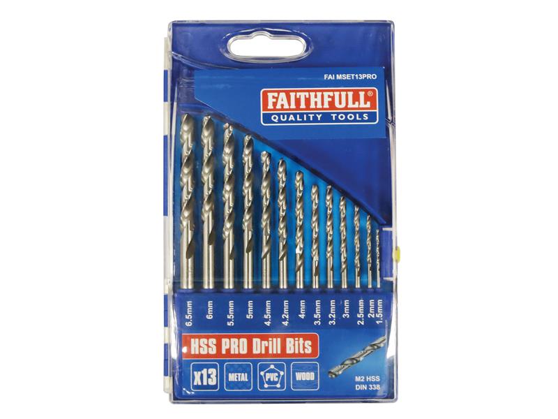Faithfull Professional HSS Jobber Drill Bit Set, 13 Piece (1.5 - 6.5mm) FAIMSET13PRO