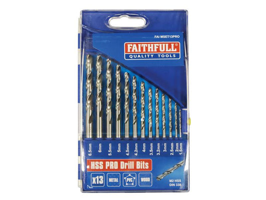 Faithfull Professional HSS Jobber Drill Bit Set, 13 Piece (1.5 - 6.5mm) FAIMSET13PRO