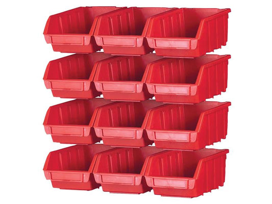 Faithfull 12 Plastic Storage Bins with Wall Mounting Rails FAIPAN12