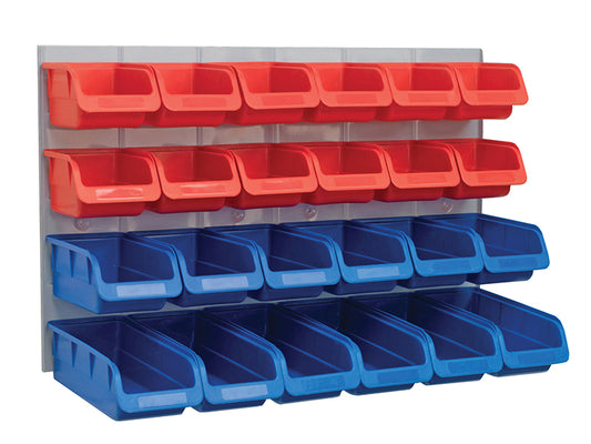 Faithfull 24 Plastic Storage Bins with Metal Wall Panel FAIPAN24