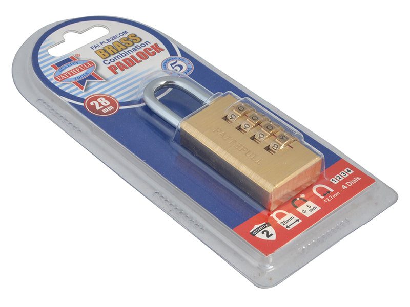 Faithfull Brass Combination Padlock 28mm FAIPLB28COM
