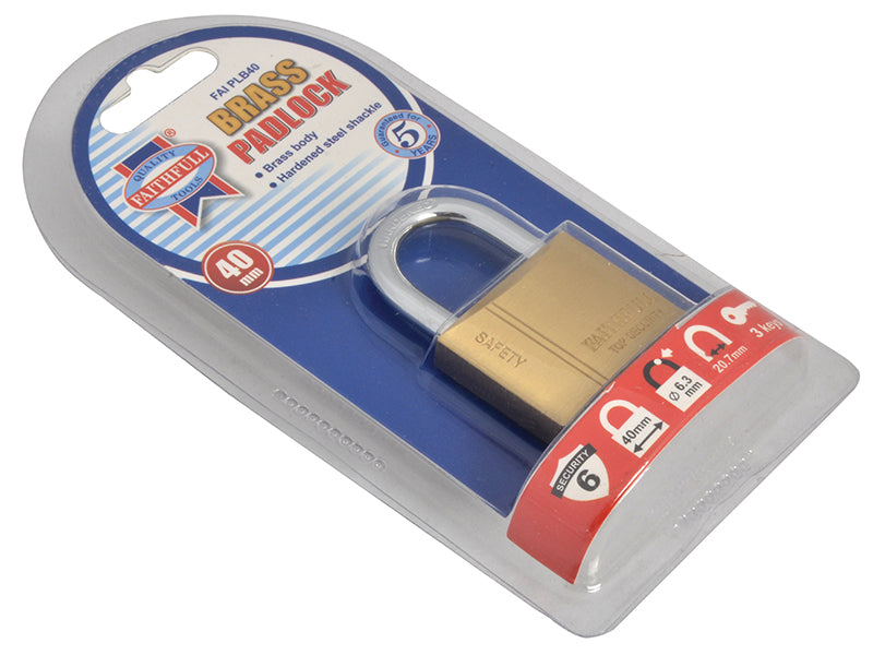 Faithfull Brass Padlock 40mm 3 Keys FAIPLB40