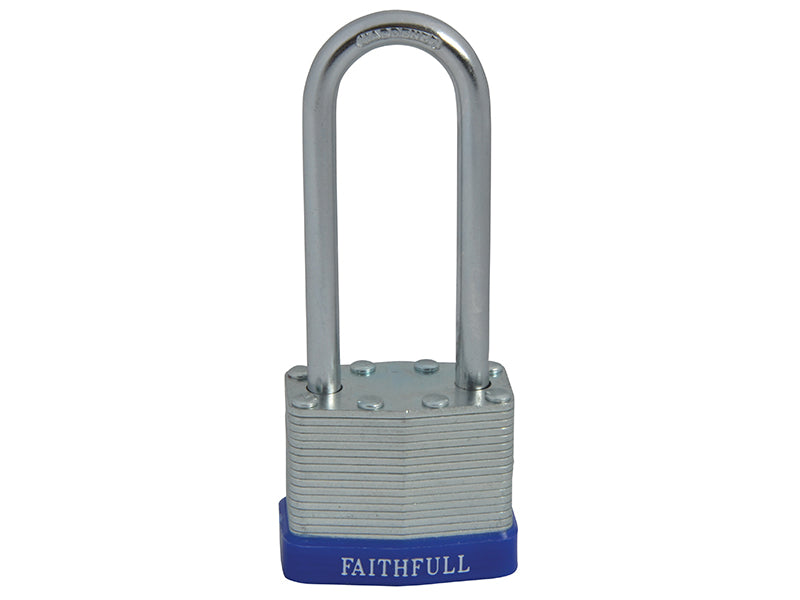 Faithfull Laminated Steel Padlock 40mm Long Shackle 3 Keys FAIPLLAM40LS