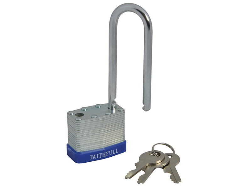 Faithfull Laminated Steel Padlock 40mm Long Shackle 3 Keys FAIPLLAM40LS