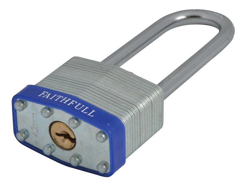 Faithfull Laminated Steel Padlock 40mm Long Shackle 3 Keys FAIPLLAM40LS