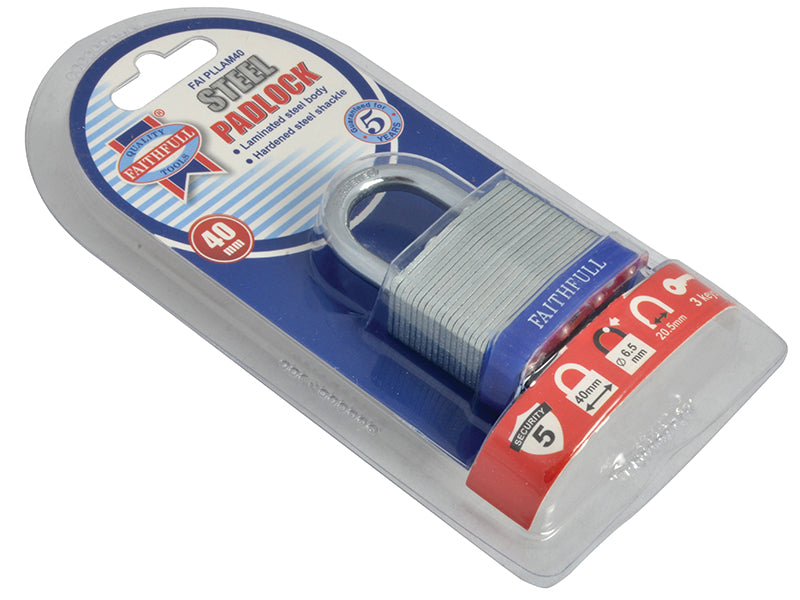 Faithfull Laminated Steel Padlock 40mm 3 Keys FAIPLLAM40