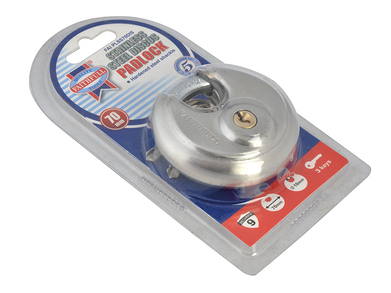 Faithfull Stainless Steel Discus Padlock 70mm FAIPLSS70DIS