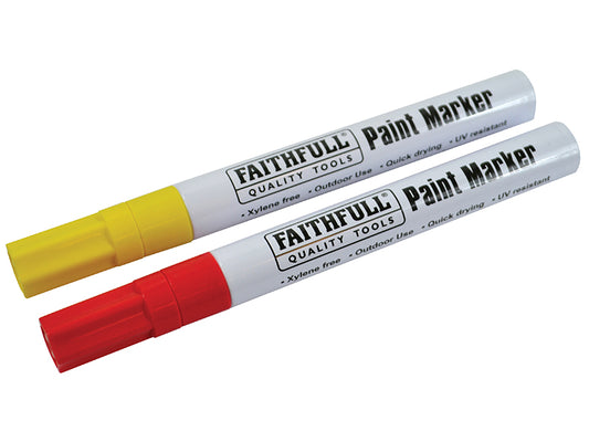 Faithfull Paint Marker Pen Yellow & Red (Pack 2) FAIPMYELRED
