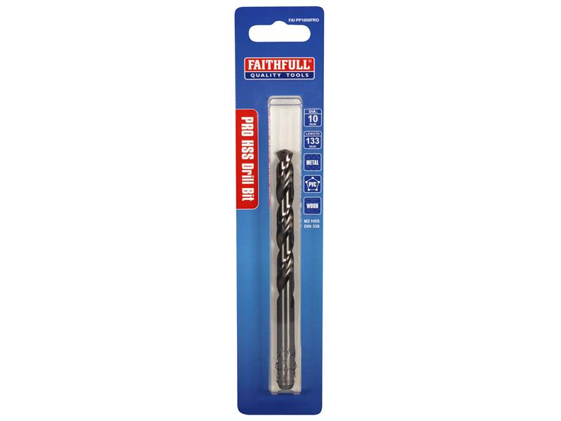 Faithfull Professional HSS Jobber Drill Bit Pre Pack 10.00mm OL:132mm WL:83mm FAIPP1000PRO