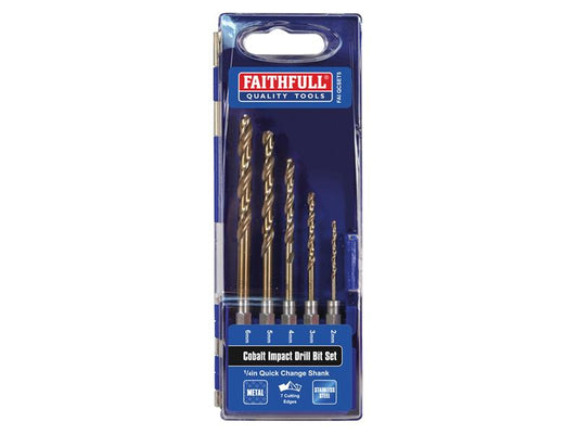 Faithfull HSSE M35 Cobalt Quick-Change Impact Drill Bit Set, 5 Piece FAIQCSET5