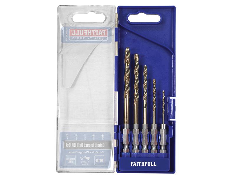 Faithfull HSSE M35 Cobalt Quick-Change Impact Drill Bit Set, 5 Piece FAIQCSET5