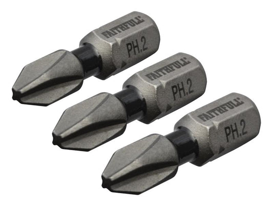Faithfull Phillips Impact Screwdriver Bits PH2 x 25mm (Pack 3) FAISBPH225IM