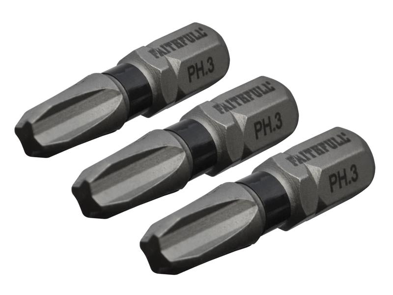 Faithfull Phillips Impact Screwdriver Bits PH3 x 25mm (Pack 3) FAISBPH325IM