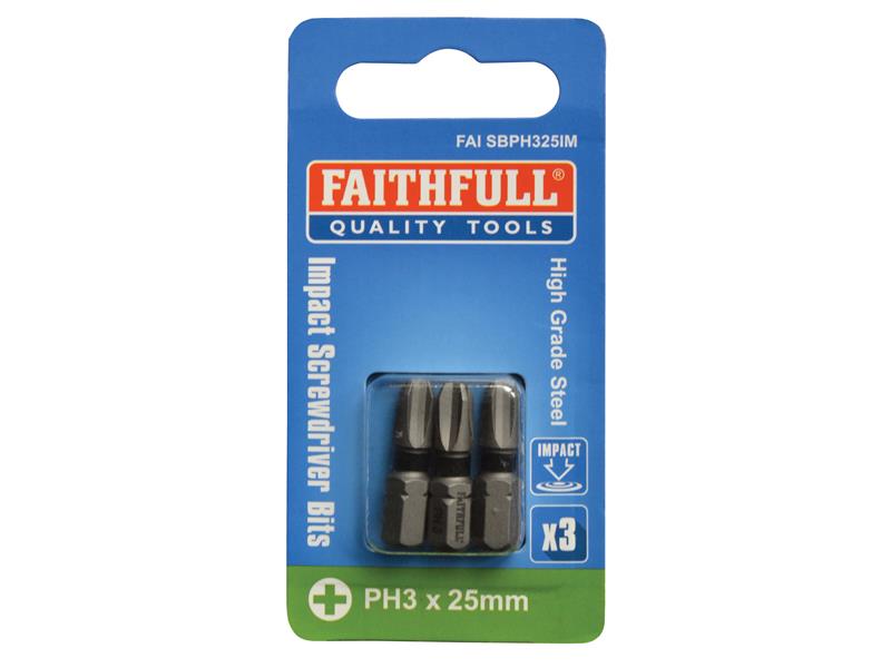 Faithfull Phillips Impact Screwdriver Bits PH3 x 25mm (Pack 3) FAISBPH325IM