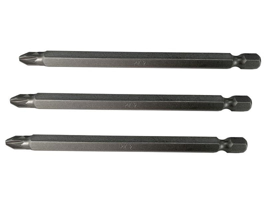 Faithfull Pozidriv S2 Power Screwdriver Bits PZ3 x 100mm (Pack 3) FAISBPZ3100
