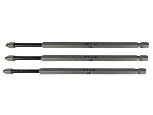 Faithfull Pozidriv Impact Screwdriver Bits PZ2 x 150mm (Pack 3) FAISBPZ2150I