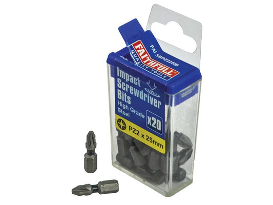 Faithfull Pozi Impact Screwdriver Bits PZ2 x 25mm (Pack 20) FAISBPZ225IB