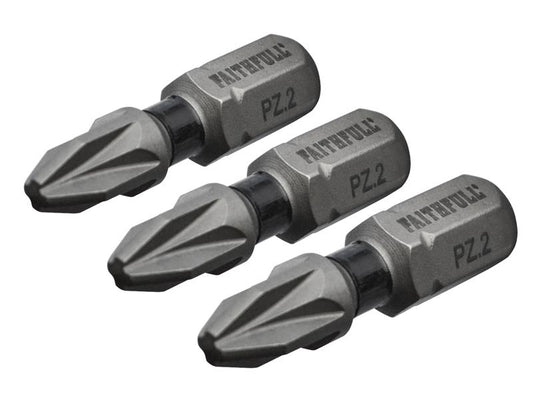 Faithfull Pozi Impact Screwdriver Bits PZ2 x 25mm (Pack 3) FAISBPZ225IM