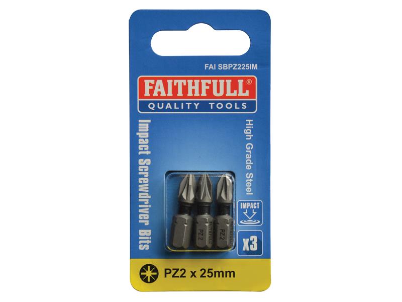 Faithfull Pozi Impact Screwdriver Bits PZ2 x 25mm (Pack 3) FAISBPZ225IM