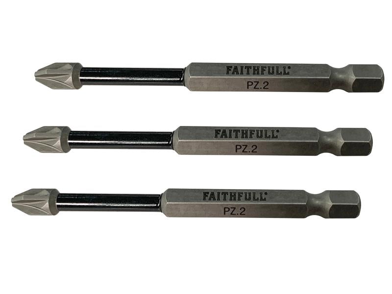 Faithfull Pozidriv Impact Screwdriver Bits PZ2 x 75mm (Pack 3) FAISBPZ275IM