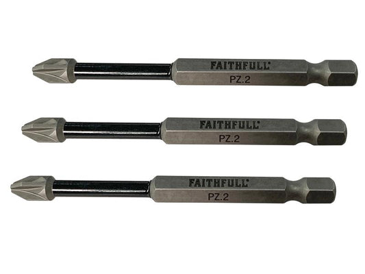 Faithfull Pozidriv Impact Screwdriver Bits PZ2 x 75mm (Pack 3) FAISBPZ275IM