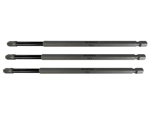 Faithfull Pozidriv Impact Screwdriver Bits PZ3 x 150mm (Pack 3) FAISBPZ3150I