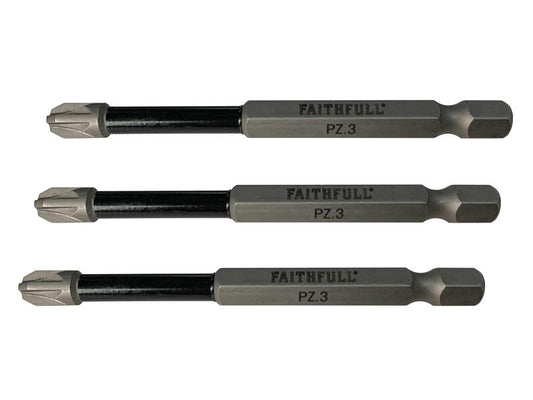 Faithfull Pozidriv Impact Screwdriver Bits PZ3 x 75mm (Pack 3) FAISBPZ375IM
