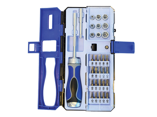 Faithfull Soft Grip Ratchet Screwdriver Socket And Bit Set 33 Piece FAISDSET33R