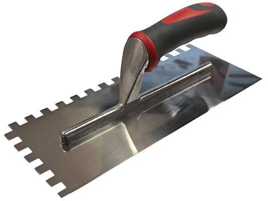 Faithfull Notched Trowel Serrated 10mm Stainless Steel Soft Grip Handle 13 x 4.1/2in FAISGTNOT10S