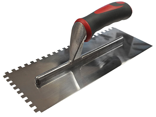 Faithfull Notched Trowel Serrated 6mm Stainless Steel Soft Grip Handle 11 x 4.1/2in FAISGTNOT6SS