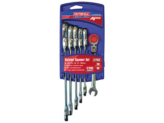 Faithfull Ratchet Combination Spanner Flex Head Set, 6 Piece FAISPARAT6S