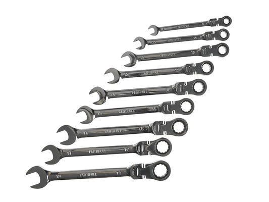 Faithfull Ratchet Combination Spanner Flex Head Set, 9 Piece FAISPARAT9S