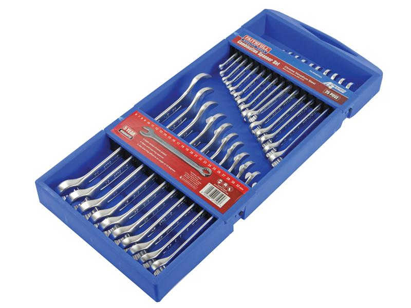 Faithfull Chrome Vanadium Comb Spanner Set, 25 Piece FAISPASETC25